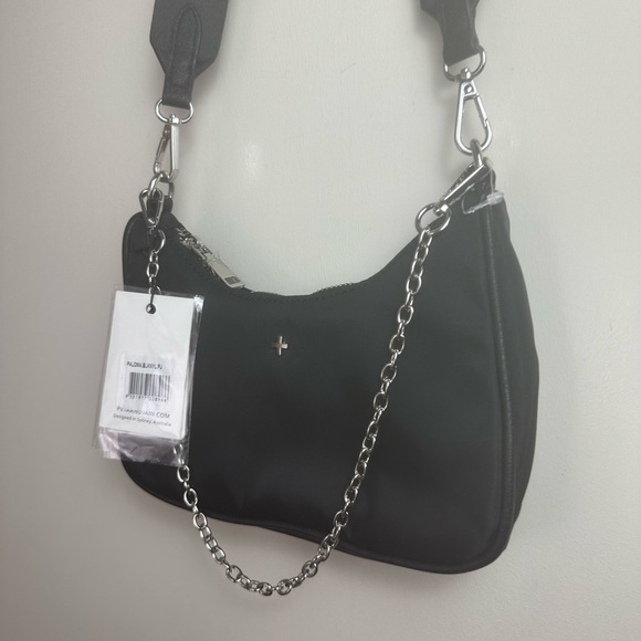 PETA + Jain Black Nylon Paloma Removable Silver Chain & Crossbody Strap Bag NWT - Picture 13 of 16